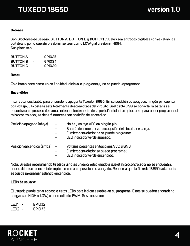 Tuxedo 18650 user manual page 4